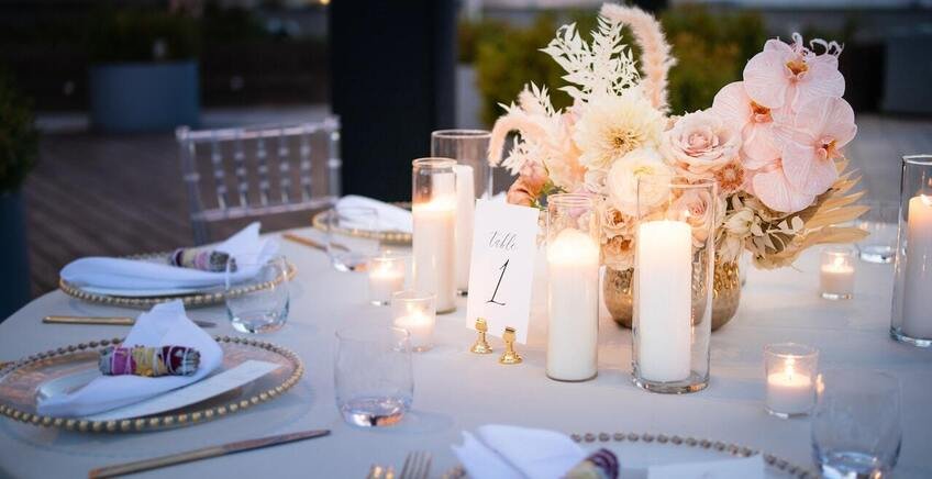 Candles and flowers decorated on the table
