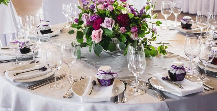 Circular table decorated with flowers